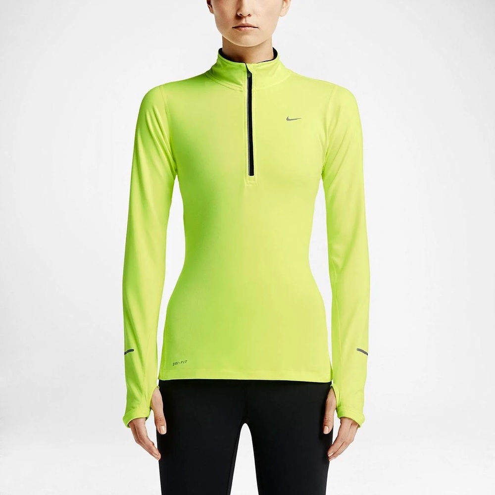 Nike Womens Element 1/2 Zip L.S. Long Sleeve Running Shirt - Volt / Black